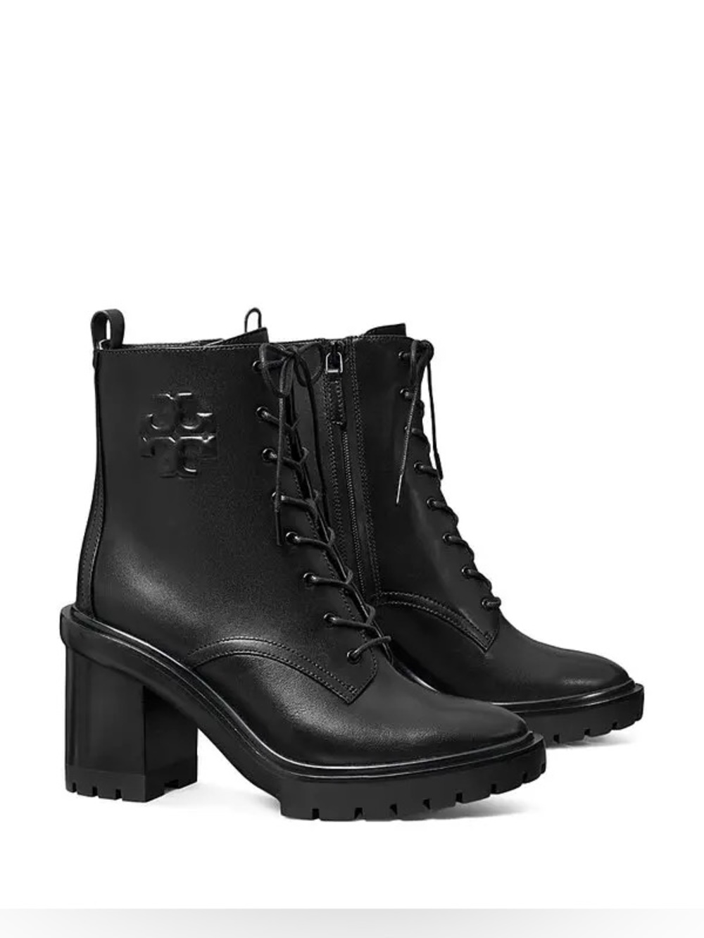 NWOT Tory Burch Black Leather Double T Lug High Heel Boots Size 6.5 MSRP $458